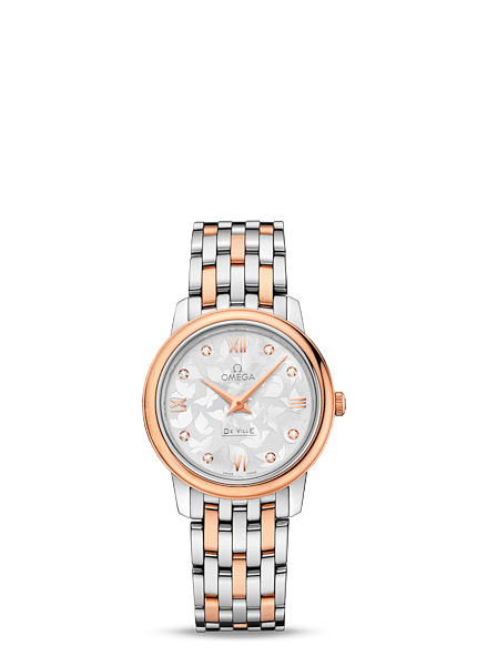 Omega 424.20.27.60.52.002 : De Ville Prestige Quartz 27.4 Stainless Steel / Red Gold / Silver Butterfly / Bracelet
