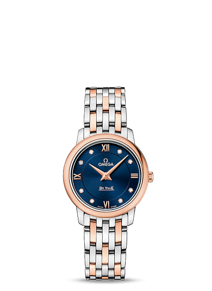 Omega 424.20.27.60.53.001 : De Ville Prestige Quartz 27.4 Stainless Steel / Red Gold / Blue / Bracelet