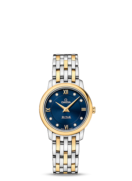 Omega 424.20.27.60.53.002 : De Ville Prestige Quartz  27.4 Stainless Steel / Yellow Gold / Blue / Bracelet
