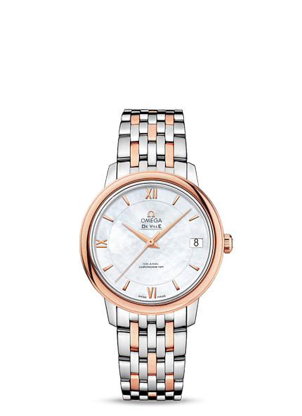 Omega 424.20.33.20.05.002 : De Ville Prestige Co-Axial 32.7 Stainless Steel / Red Gold / MOP / Bracelet