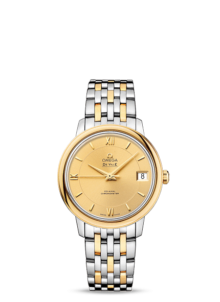 Omega 424.20.33.20.08.001 : De Ville Prestige Co-Axial 32.7 Stainless Steel / Yellow Gold / Champagne / Bracelet