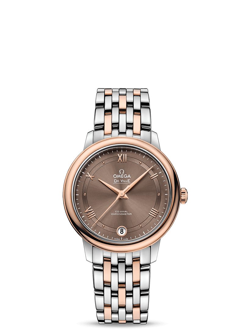 Omega 424.20.33.20.13.001 : De Ville Prestige Co-Axial 32.7 Stainless Steel / Red Gold / Brown / Bracelet