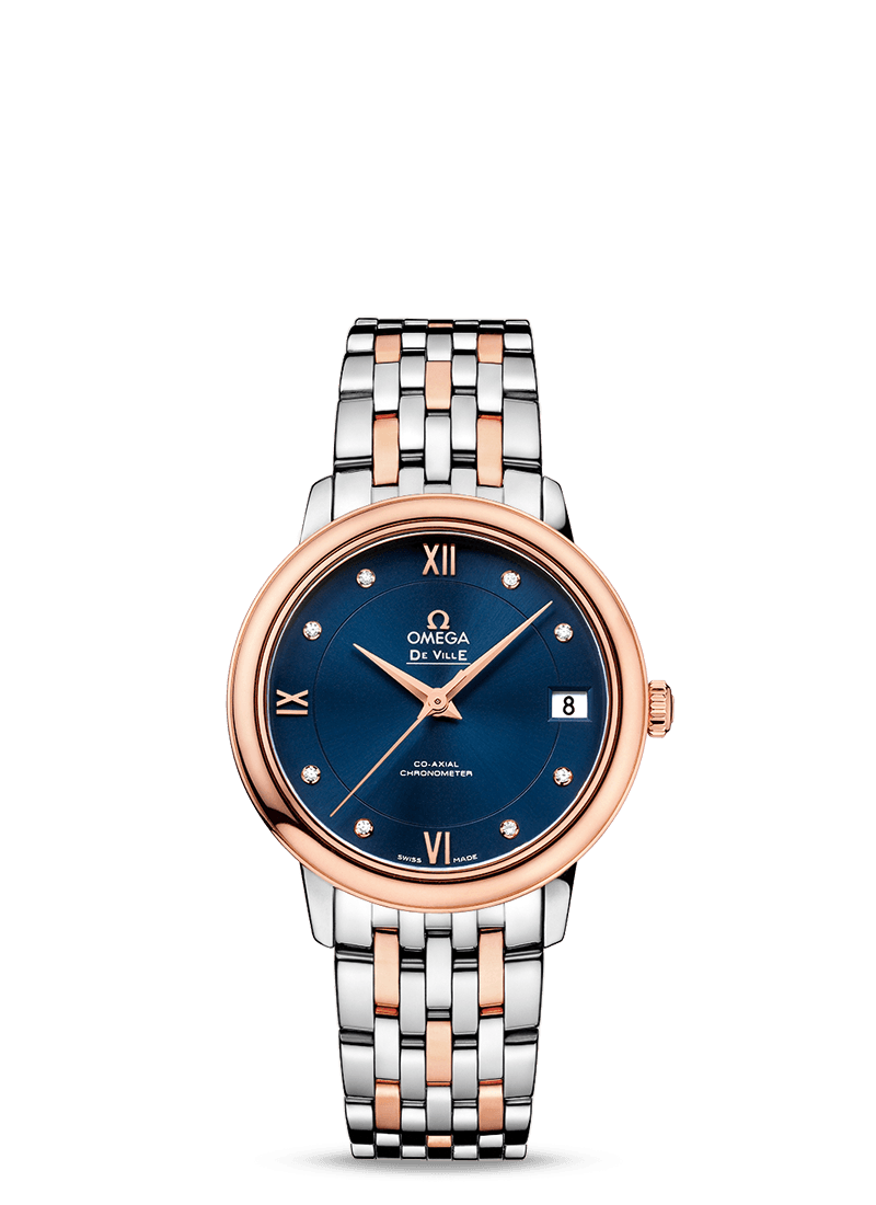 Omega 424.20.33.20.53.001 : De Ville Prestige Co-Axial 32.7 Stainless Steel / Red Gold / Blue / Bracelet