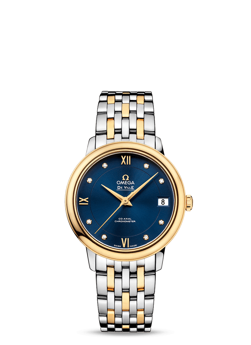 Omega 424.20.33.20.53.002 : De Ville Prestige Co-Axial 32.7 Stainless Steel / Yellow Gold / Blue / Bracelet