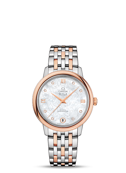 Omega 424.20.33.20.55.001 : De Ville Prestige Co-Axial 32.7 Stainless Steel / Red Gold / MOP Butterfly / Bracelet