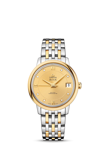 Omega 424.20.33.20.58.001 : De Ville Prestige Co-Axial 32.7 Stainless Steel / Yellow Gold / Champagne / Bracelet