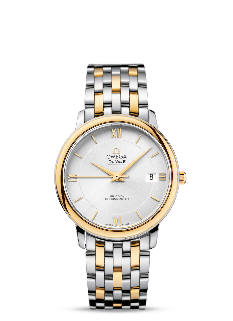 Omega 424.20.37.20.02.001 : De Ville Prestige Co-Axial 36.8 Stainless Steel / Yellow Gold / Silver / Bracelet