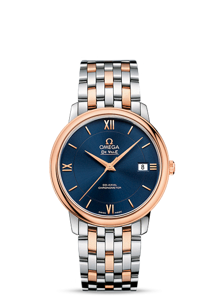 Omega 424.20.37.20.03.002 : De Ville Prestige Co-Axial 36.8 Stainless Steel / Red Gold / Blue / Bracelet