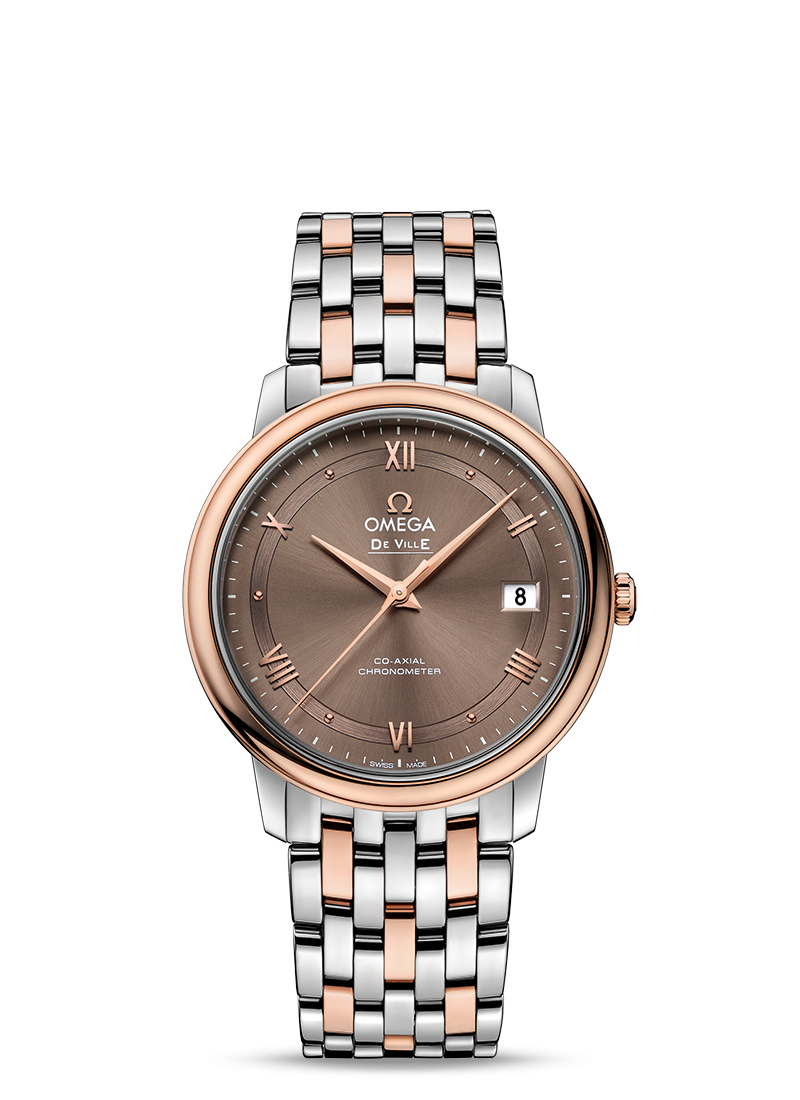 Omega 424.20.37.20.13.001 : De Ville Prestige Co-Axial 36.8 Stainless Steel / Red Gold / Vintage Brown / Bracelet