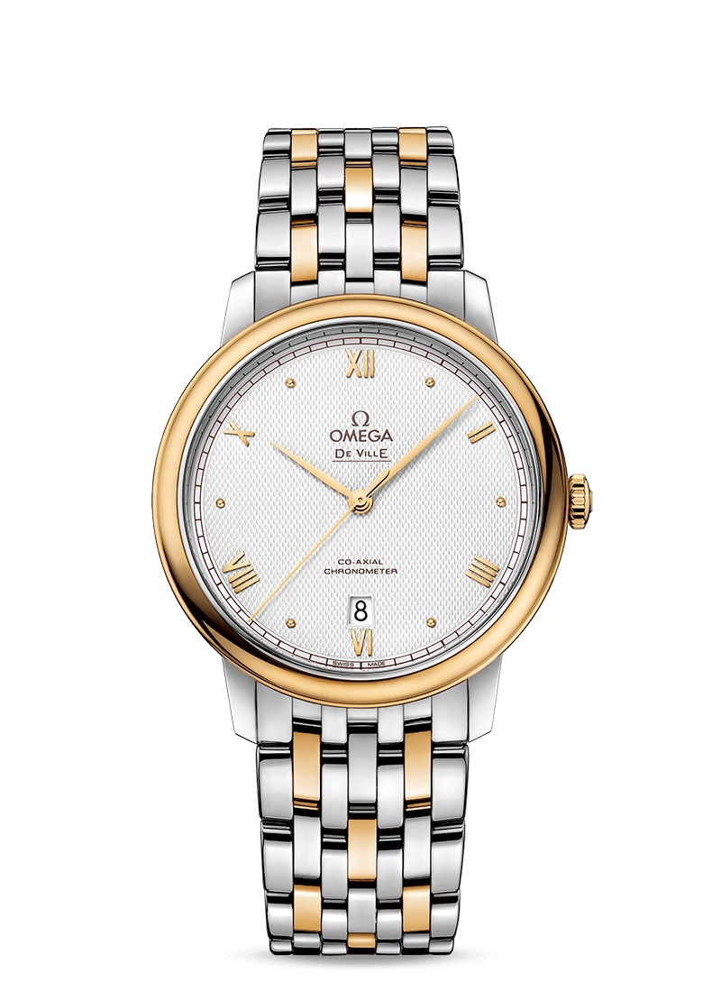 Omega 424.20.40.20.02.005 : De Ville Prestige Co-Axial 39.5 Stainless Steel / Yellow Gold / Vintage Silver / Bracelet