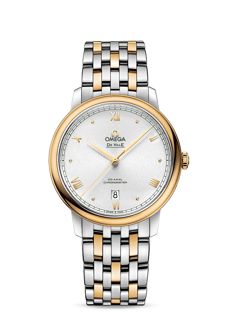 Omega 424.20.40.20.02.006 : De Ville Prestige Co-Axial 39.5 Stainless Steel / Yellow Gold / Silver Sunburst / Bracelet