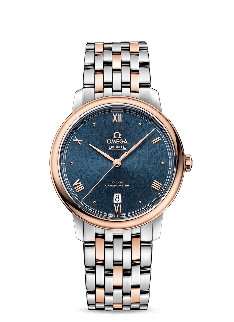Omega 424.20.40.20.03.001 : De Ville Prestige Co-Axial 39.5 Stainless Steel / Red Gold / Blue Sunburst / Bracelet