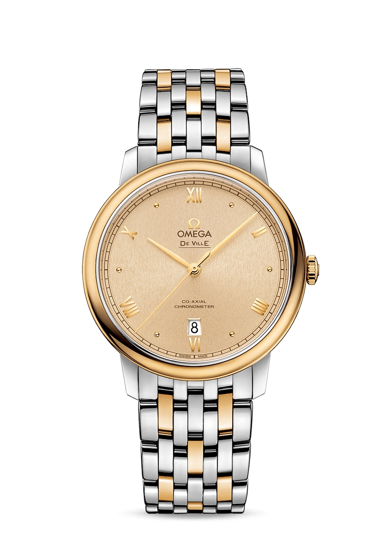 Omega 424.20.40.20.08.002 : De Ville Prestige Co-Axial 39.5 Stainless Steel / Yellow Gold / Moonshine Sunburst / Bracelet