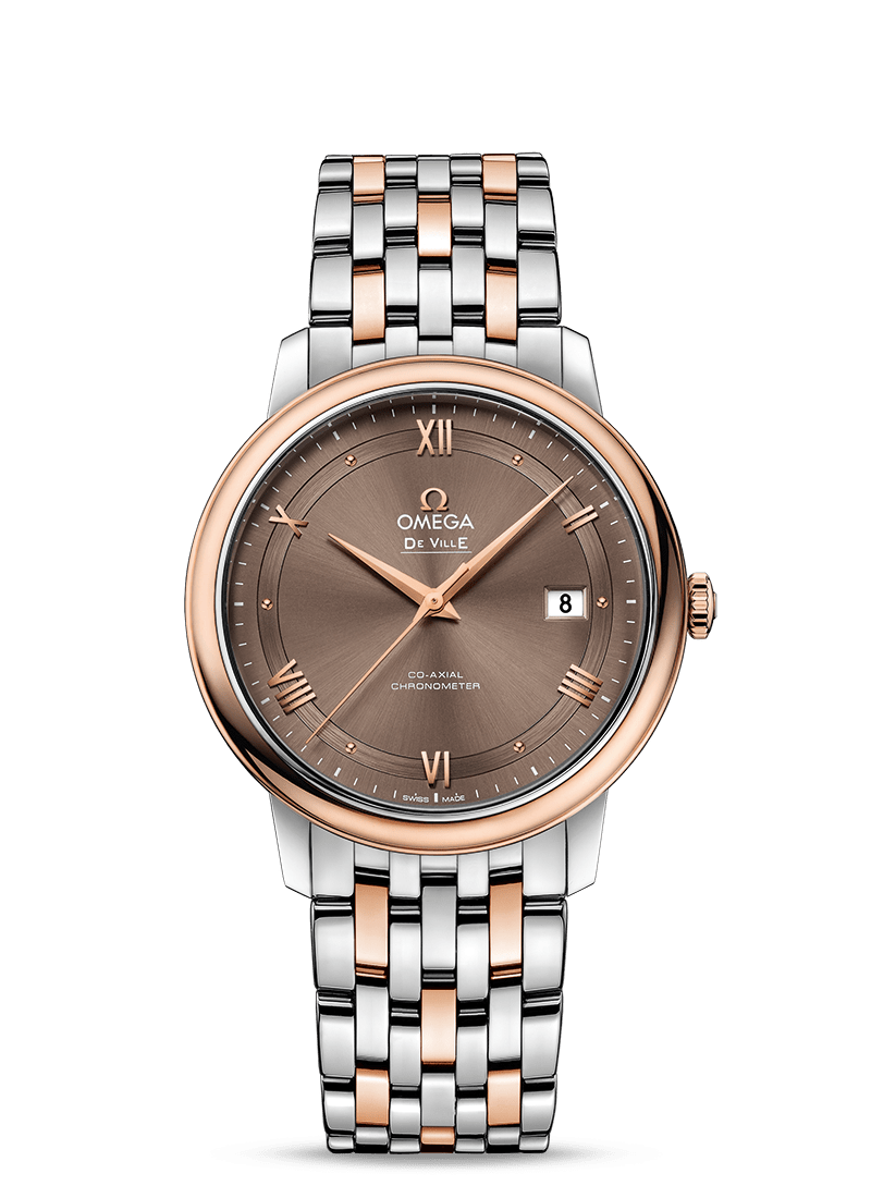 Omega 424.20.40.20.13.001 : De Ville Prestige Co-Axial 39.5 Stainless Steel / Red Gold / Vintage Brown / Bracelet