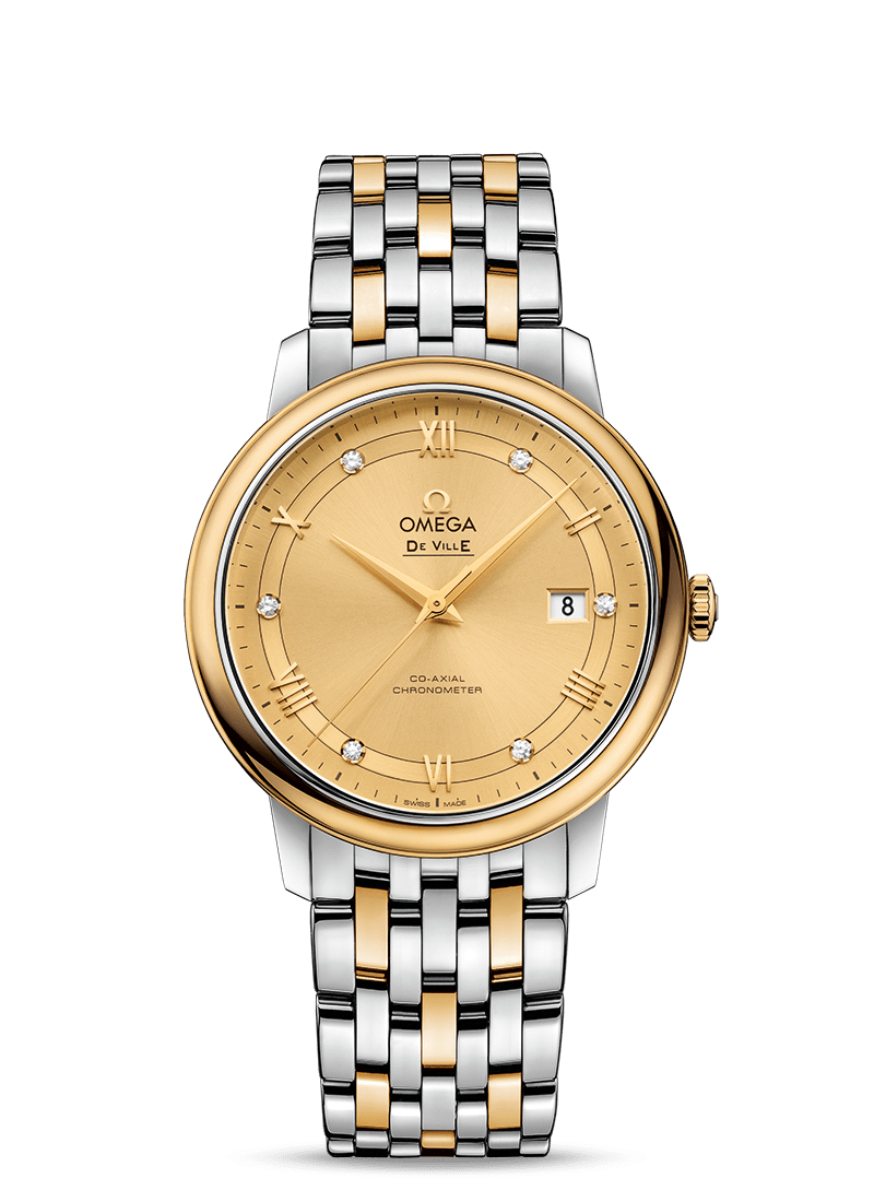 Omega 424.20.40.20.58.001 : De Ville Prestige Co-Axial 39.5 Stainless Steel / Yellow Gold / Vintage Champagne / Bracelet