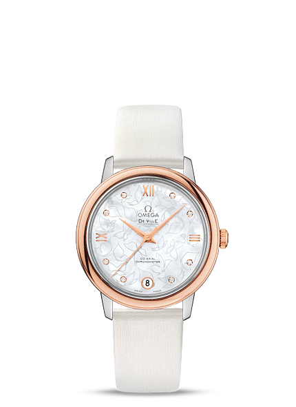 Omega 424.22.33.20.55.001 : De Ville Prestige Co-Axial 32.7 Stainless Steel / Red Gold / MOP Butterfly