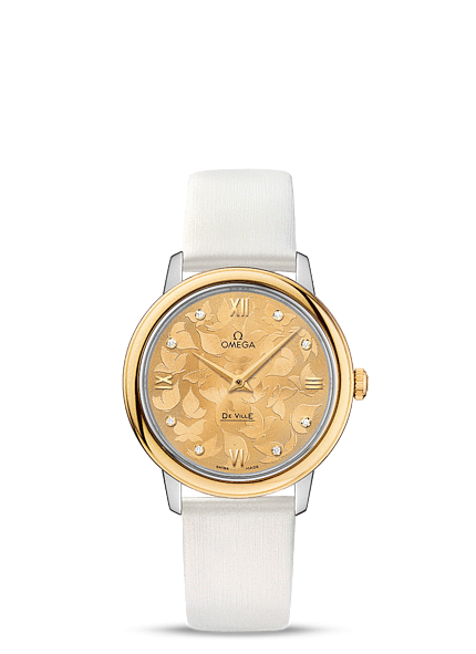 Omega 424.22.33.60.58.001 : De Ville Prestige Quartz 32.7 Stainless Steel / Yellow Gold / Champagne Butterfly