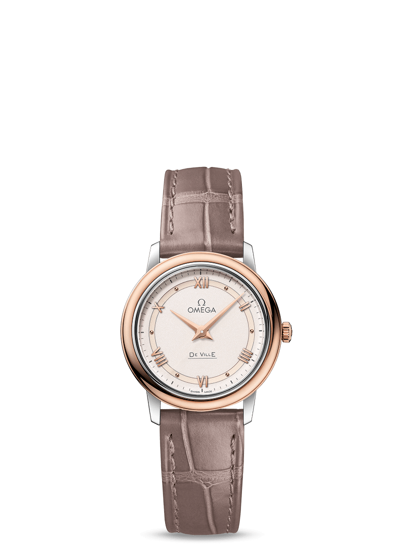 Omega 424.23.27.60.09.001 : De Ville Prestige Quartz 27.4 Stainless Steel / Red Gold / Vintage White