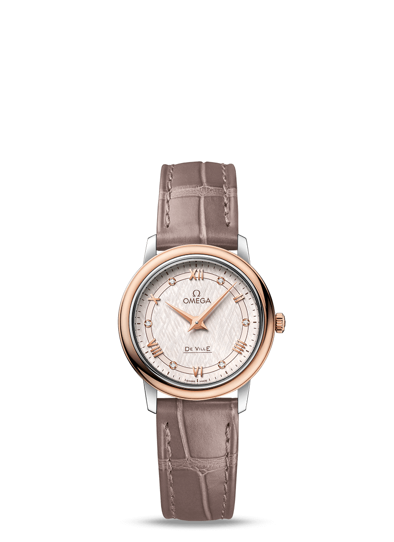 Omega 424.23.27.60.52.001 : De Ville Prestige Quartz 27.4 Stainless Steel / Red Gold / Vintage Silver Silk