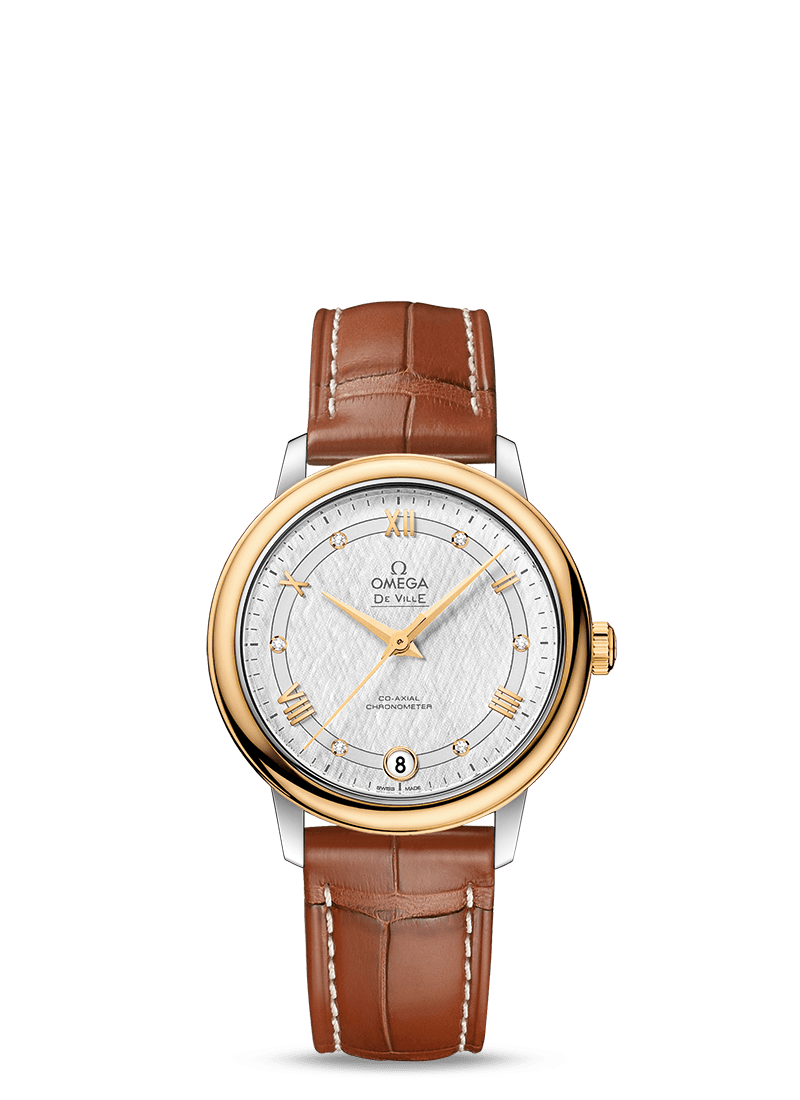 Omega 424.23.33.20.52.001 : De Ville Prestige Co-Axial 32.7 Stainless Steel / Yellow Gold / Vintage Silver Silk