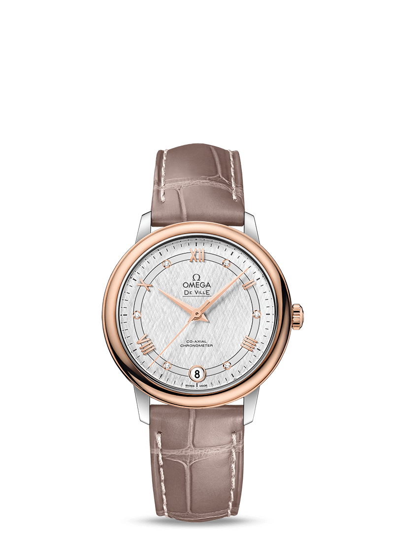 Omega 424.23.33.20.52.002 : De Ville Prestige Co-Axial 32.7 Stainless Steel / Red Gold / Vintage Silver Silk