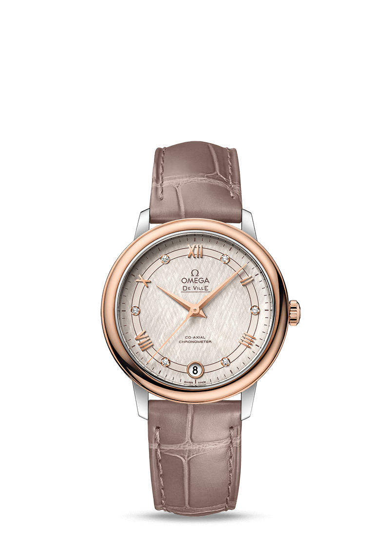 Omega 424.23.33.20.52.003 : De Ville Prestige Co-Axial 32.7 Stainless Steel / Red Gold / Vintage Silver Silk