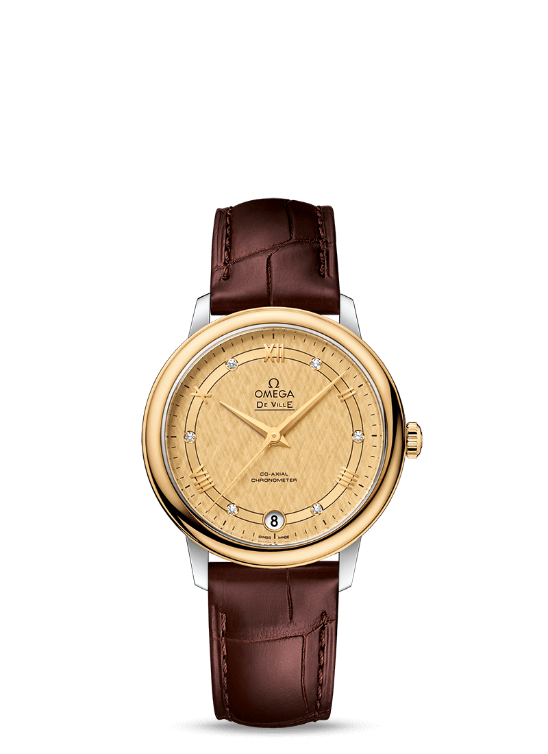 Omega 424.23.33.20.58.001 : De Ville Prestige Co-Axial 32.7 Stainless Steel / Yellow Gold / Vintage Champagne Silk