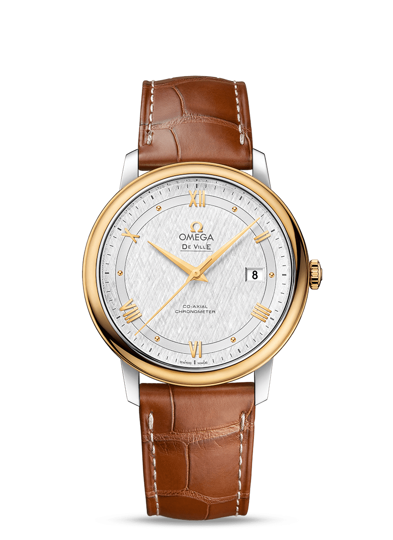 Omega 424.23.40.20.02.001 : De Ville Prestige Co-Axial 39.5 Stainless Steel / Yellow Gold / Vintage Silk Silver