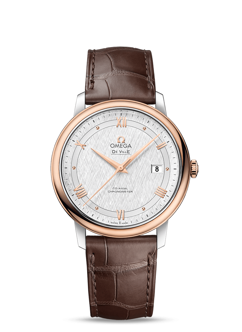 Omega 424.23.40.20.02.002 : De Ville Prestige Co-Axial 39.5 Stainless Steel / Red Gold / Vintage Silk Silver