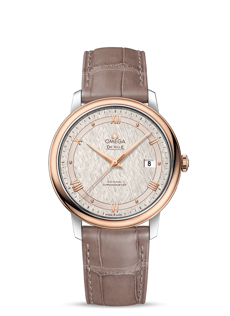 Omega 424.23.40.20.02.003 : De Ville Prestige Co-Axial 39.5 Stainless Steel / Red Gold / Vintage Silver Silk