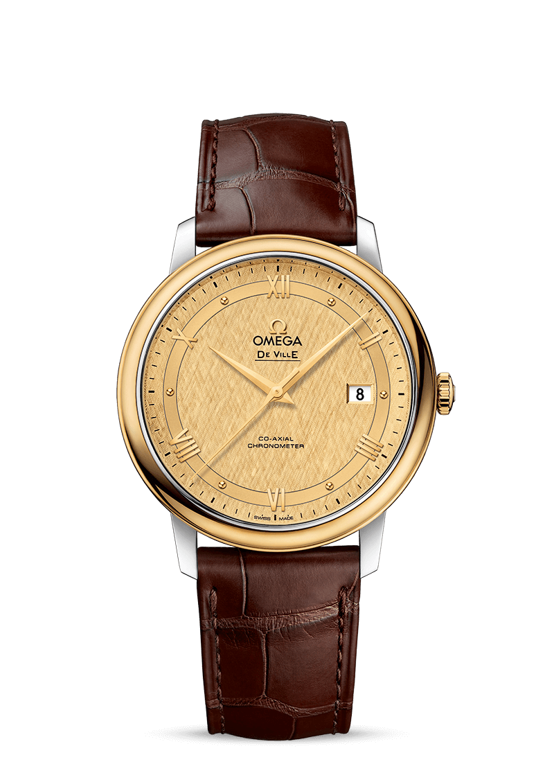 Omega 424.23.40.20.08.001 : De Ville Prestige Co-Axial 39.5 Stainless Steel / Yellow Gold / Vintage Champagne Silk