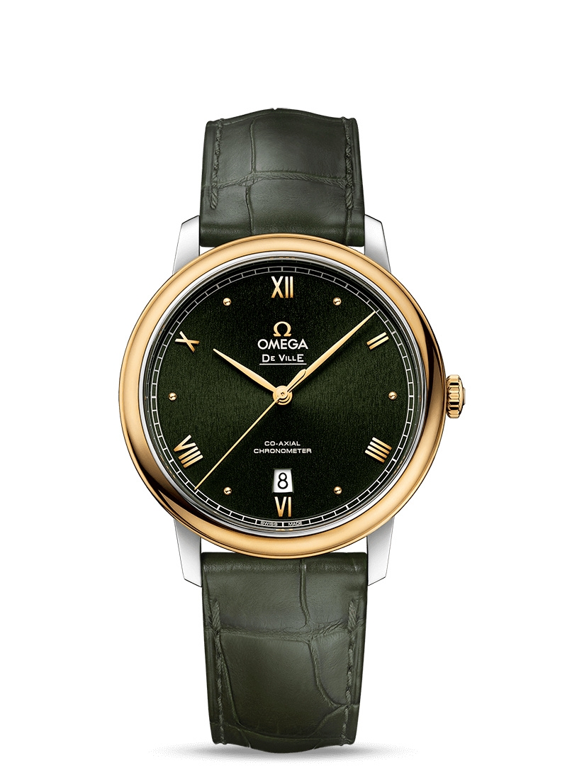 Omega 424.23.40.20.10.001 : De Ville Prestige Co-Axial 39.5 Stainless Steel / Yellow Gold / Green Sunburst