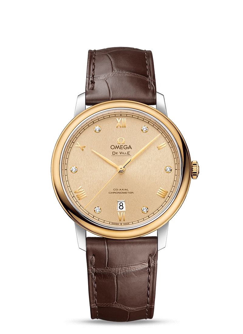 Omega 424.23.40.20.58.002 : De Ville Prestige Co-Axial 39.5 Stainless Steel / Yellow Gold / Moonshine Sunburst