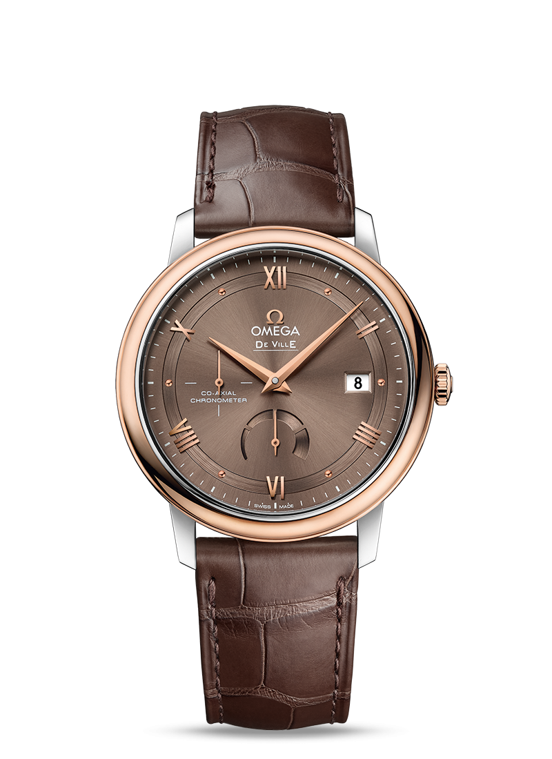 Omega 424.23.40.21.13.001 : De Ville Prestige Co-Axial 39.5 Power Reserve Stainless Steel / Red Gold / Vintage Brown