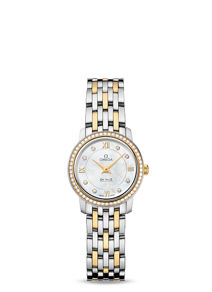 Omega 424.25.24.60.55.001 : De Ville Prestige Quartz 24.4 Stainless Steel / Yellow Gold / Diamond / MOP / Bracelet