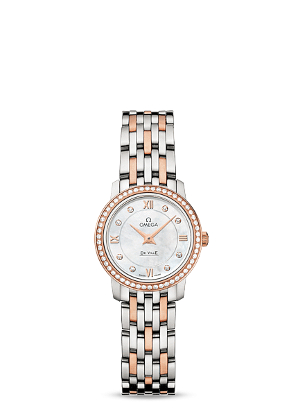 Omega 424.25.24.60.55.002 : De Ville Prestige Quartz 24.4 Stainless Steel / Red Gold / Diamond / MOP / Bracelet