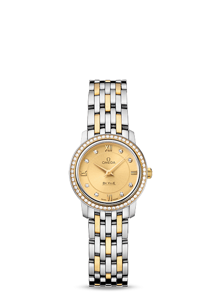 Omega 424.25.24.60.58.001 : De Ville Prestige Quartz 24.4 Stainless Steel / Yellow Gold / Diamond / Champagne / Bracelet