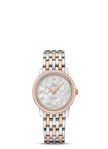 Omega 424.25.27.60.52.001 : De Ville Prestige Quartz 27.4 Stainless Steel / Red Gold / MOP Butterfly / Bracelet