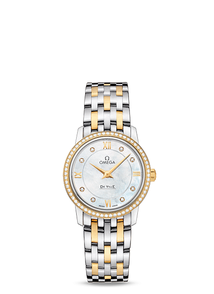Omega 424.25.27.60.55.001 : De Ville Prestige Quartz 27.4 Stainless Steel / Yellow Gold / Diamond / Diamond MOP