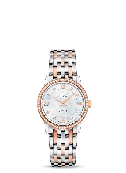 Omega 424.25.27.60.55.002 : De Ville Prestige Quartz 27.4 Stainless Steel / Red Gold / Diamond / MOP / Bracelet