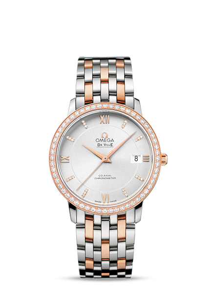 Omega 424.25.37.20.52.001 : De Ville Prestige Co-Axial 36.8 Stainless Steel / Red Gold / Silver / Diamond / Bracelet