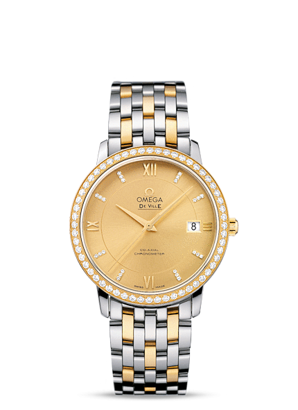 Omega 424.25.37.20.58.001 : De Ville Prestige Co-Axial 36.8 Stainless Steel / Yellow Gold / Champagne / Diamond / Bracelet