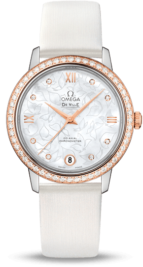 Omega 424.27.33.20.55.001 : De Ville Prestige Co-Axial 32.7 Stainless Steel / Red Gold / Diamond / MOP Butterfly