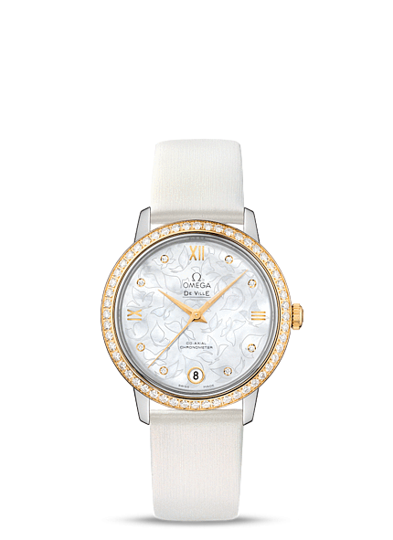 Omega 424.27.33.20.55.002 : De Ville Prestige Co-Axial 32.7 Stainless Steel / Yellow Gold / MOP Butterfly / Diamond
