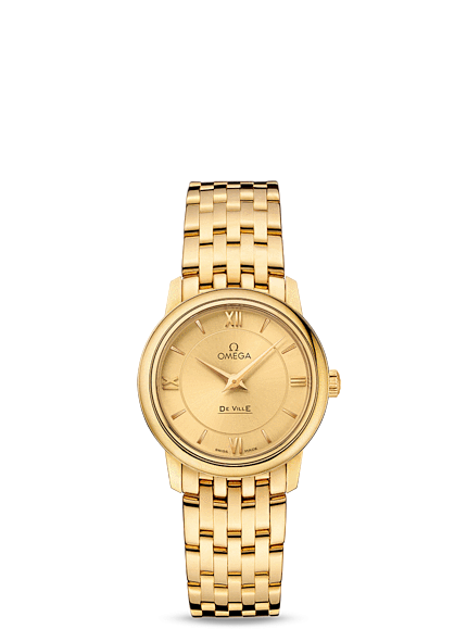 Omega 424.50.27.60.08.001 : De Ville Prestige Quartz 27.4 Yellow Gold / Champagne / Bracelet