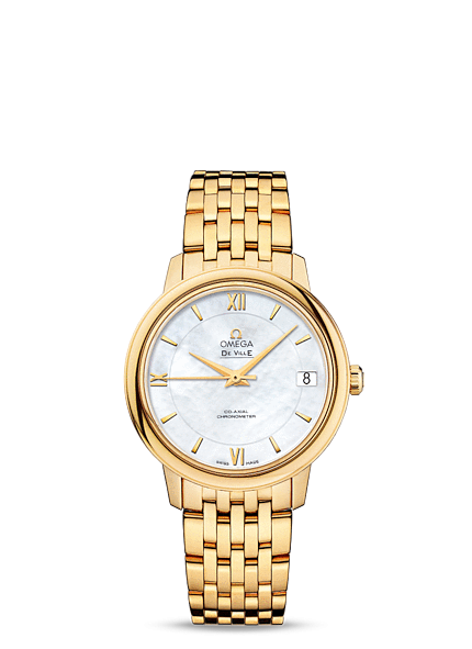 Omega 424.50.33.20.05.001 : De Ville Prestige Co-Axial 32.7 Yellow Gold / MOP / Bracelet