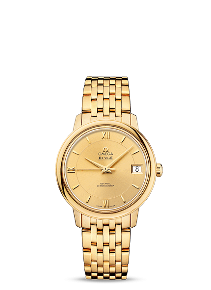 Omega 424.50.33.20.08.001 : De Ville Prestige Co-Axial 32.7 Yellow Gold / Gold / Bracelet