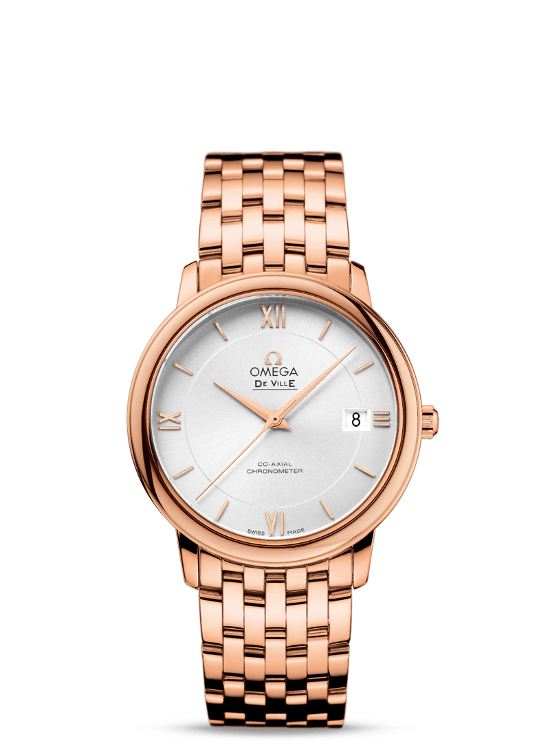 Omega 424.50.37.20.02.001 : De Ville Prestige Co-Axial 36.8 Red Gold / Silver / Bracelet