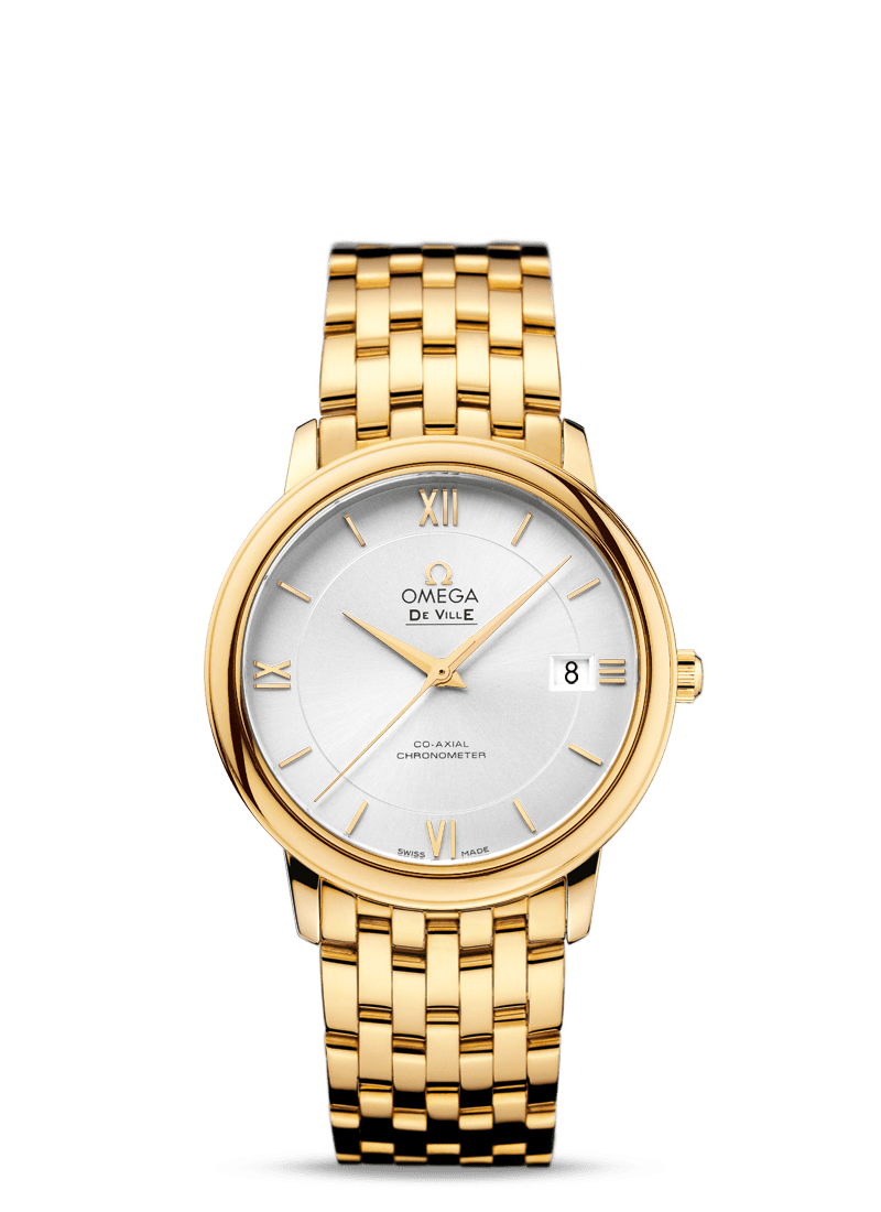 Omega 424.50.37.20.02.002 : De Ville Prestige Co-Axial 36.8 Yellow Gold / Silver / Bracelet