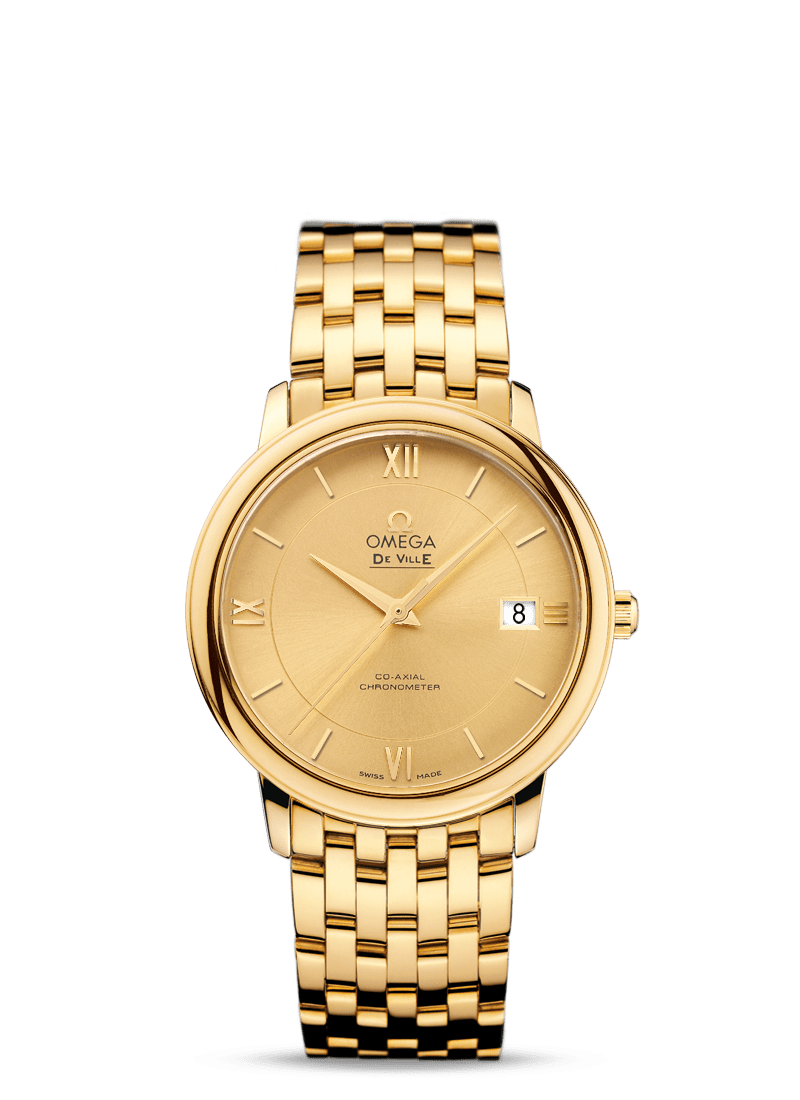 Omega 424.50.37.20.08.001 : De Ville Prestige Co-Axial 36.8 Yellow Gold / Champagne / Bracelet
